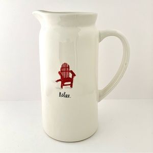 Rae Dunn Cream Pitcher with Red Relax Chair Design